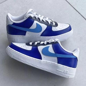 Air Force 1 Custom White Shoes Triple Blue Navy Custom Dark Light Retro Casual Painted Sneakers Mens Womens Kid Baby All Sizes Made to Order