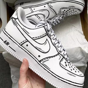 Air Force 1 Cartoon Custom Shoes Hand Painted Sneakers White Black Gray Outline Mens Womens Kids Toddlers All Sizes Available Made to Order