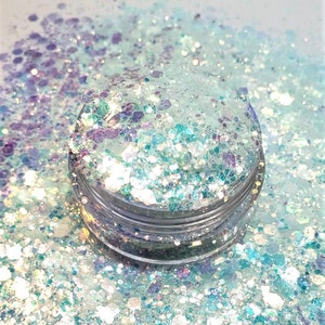 Iridescent Glitter Mix - Aqua / Purple Chunky Mix Glitter - Aqua / Purple Iridescent  - Polyester Glitter- Mix Opal Essence