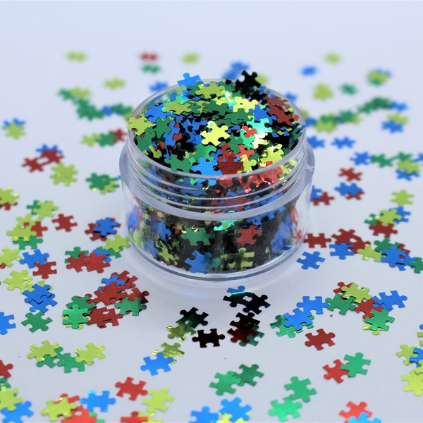 Puzzle Pieces - Multi-Color Glitter - Red, Yellow, Green, Blue - Autism - Nail Art - Glitter Shapes - Polyester glitter - Autism Awareness