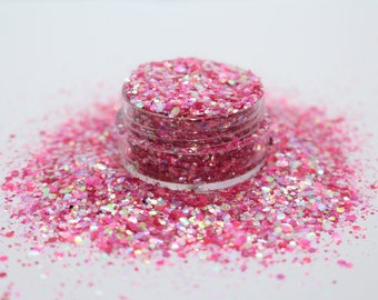Brillo de mezcla rosa - Brillo rosa - Rosa poliéster - Brillo artesanal - Brillo iridiscente rosa - Brillo grueso/fino - Mezcla rosa princesa