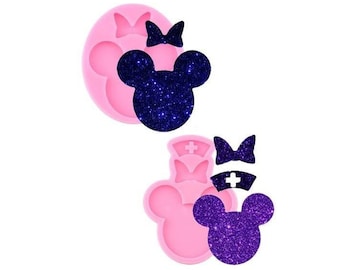 Mouse Inspired Head w/Bow Silicone Mold - Mickey/Minnie Mouse Inspired Mold - No Hole Mold - KeyChain Mold - Silicone Mold - Mouse Bow Mold