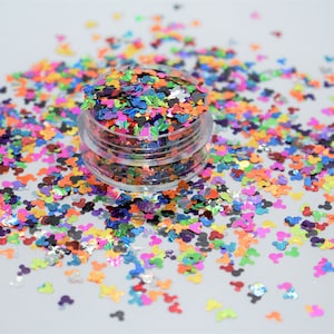 Multicolored Holographic Shape Mouse Head Glitter - Colourful Mix Shape Glitter - Mickey Shape - Polyester Laser - Rainbow Mouse