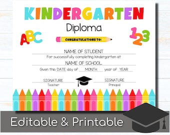 Graduación de jardín de infantes, Certificado de graduación de jardín de infantes imprimible, Diploma de jardín de infantes, Graduado de jardín de infantes