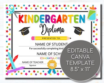 editable kindergarten diploma kindergarten graduation etsy