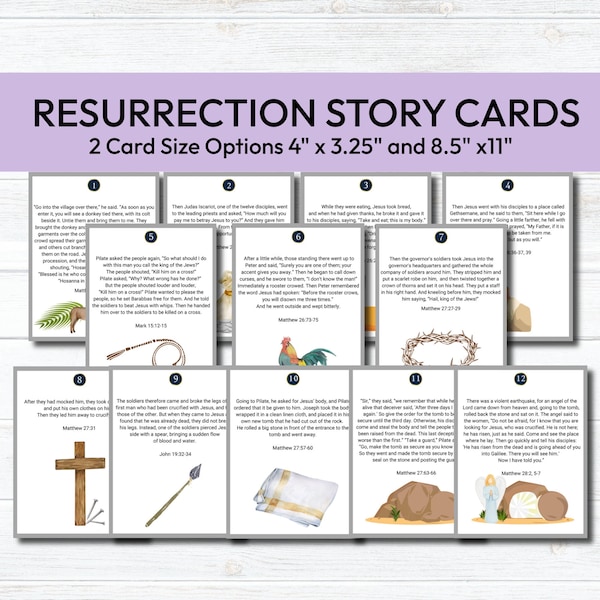 Easter Story Printable, Resurrection Story Cards, Resurrection Egg Cards, Sunday School Printable, Easter Story Games, Easter Advent