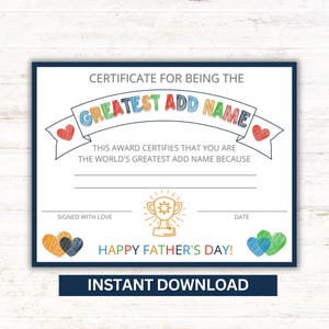 Certificato personalizzato per la festa del papà / Regalo personalizzato per papà, nonno, nonno / Ricordo stampabile per compleanno o festa dei nonni