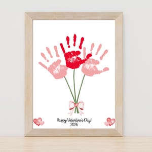 Lavoretto con le impronte delle mani di San Valentino per bambini / Bouquet di fiori ricordo stampabile / Attività di San Valentino per la scuola materna