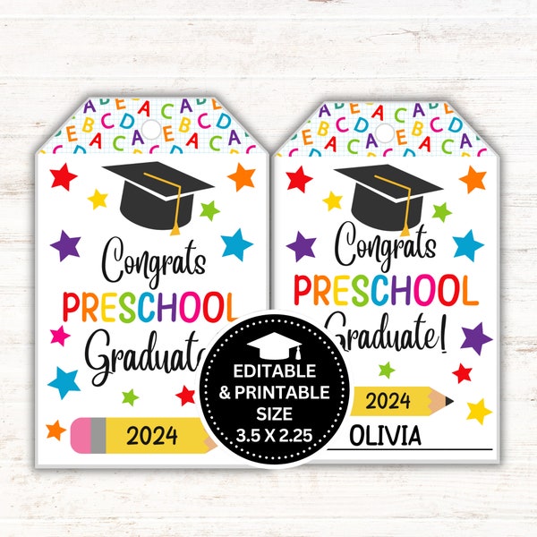 Preschool Graduation Tags, Printable Preschool Gift Tags, End of the Year Tags, Graduation Favors, Preschool Treats