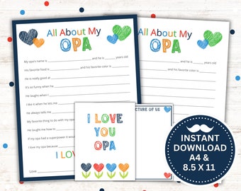 Father's Day Gift for Opa, Father's Day Printable - All About My Opa, Personalized Gift from Grandkids, Instant Download PDf