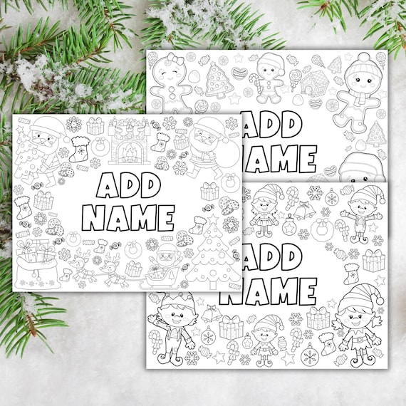 Christmas Placemats Printable and Editable, Christmas Coloring Pages, Instant Download