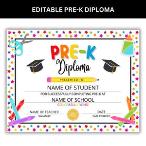 editable pre-k diploma template canva graduation certificate