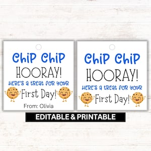 Back to School Gift Tag, Chip Chip Hooray Tag, Cookie Treat Tags, First Day of School Favor, Instant Download and Editable