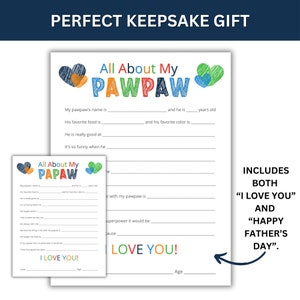 Father's Day Gift All About My Pawpaw Printable - Instant Download PDF ...