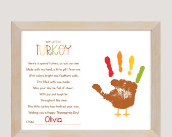Thanksgiving Handprint Template Turkey Craft Activity Digital Download Printable Art Poem Keepsake Classroom Project Kid Friendly Decoration