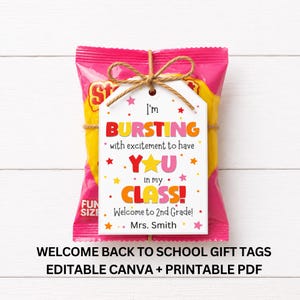 Welcome Back to School Gift Tags, Bursting With Excitement, Editable Canva Teacher Tag