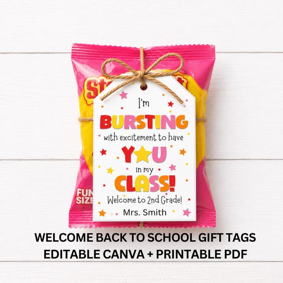 Welcome Back to School Gift Tags, Bursting With Excitement, Editable Canva Teacher Tag