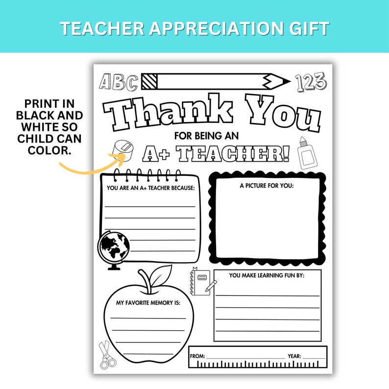A+ Teacher Thank You Printable Fill in Gift, Editable Canva - Etsy