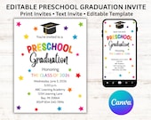Editable Preschool Graduation Invitation Template, PreK Graduation Invite Canva, Printable 8.5x11 A4 + Digital Announcement
