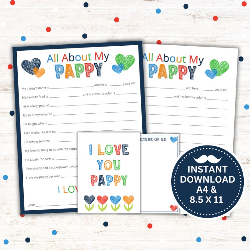 Fun Pappy All About My Pappy Printable, Birthday Card Gift (instant Download PDF ...