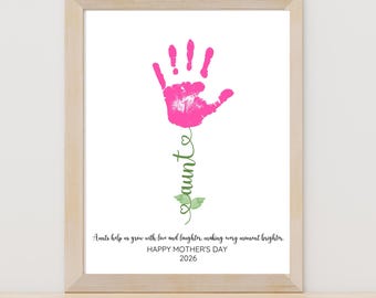 Manualidad con huella de mano para el Día de la Madre para tu tía: regalo imprimible DIY, recuerdo floral