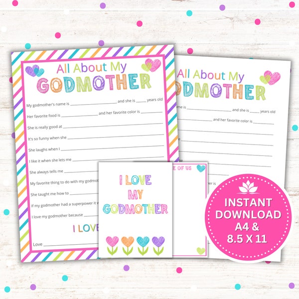 Godmother Gift - Godparents Day, Mother's Day Gifts - All About My Godmother, Instant Download PDF