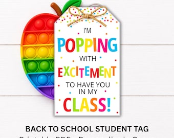 Popping With Excitement Student Tag, Back to School Popcorn Gift Printable