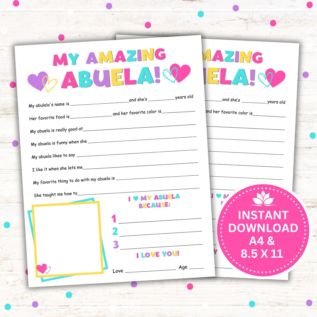 Mother's Day Gift, My Amazing Abuela Printable, Abuela Birthday Gift, Instant Download PDF, 8.5 ...