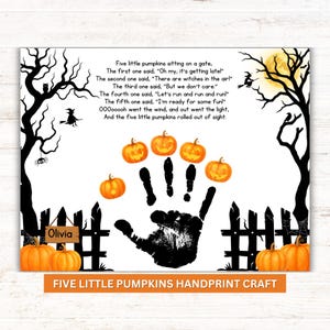 Five Little Pumpkins Halloween Handprint Craft Printable, Preschool Poem Keepsake