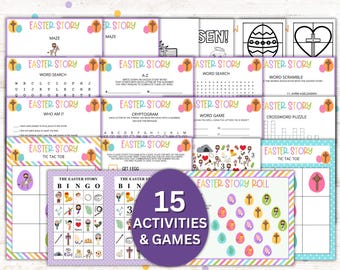 キリスト教イースター ゲーム バンドル | イエスの物語アクティビティ 15 選 | 印刷可能な PDF、8.5x11