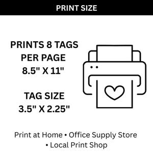 Printable back to school gift tag size showing eight tags per page.