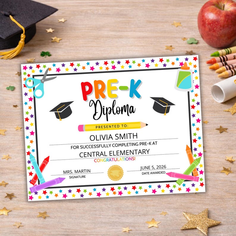 prek diploma template printable preschool graduation certificate