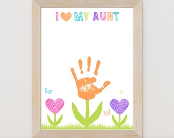 Mother's Day Flower Handprint Craft, Gift for Aunt, Kids Handprint Art, Digital Download