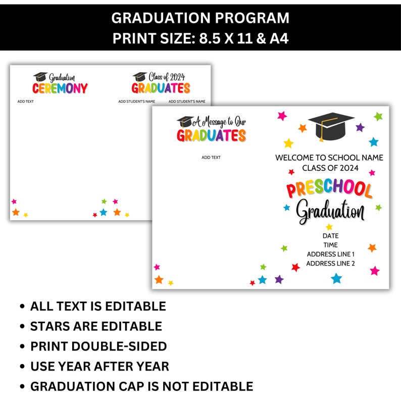 Preschool Graduation, Graduation Invitation, Graduation Program, Editable Preschool Graduation Templates, Canva Template, PDF image 4