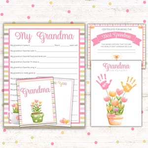 Regalo del Día de la Madre para la Abuela, Todo sobre mi Abuela (Imprimible), Certificado de Mejor Abuela, Huella de Mano Imprimible, Descarga Instantánea
