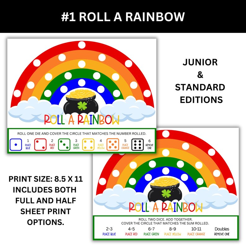 Roll a rainbow printable game. Includes both junior and standard versions.