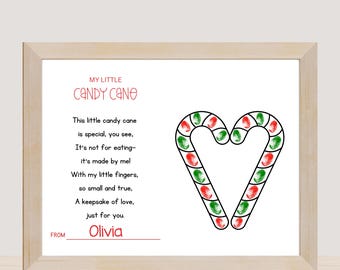 Candy Cane Poem Fingerprint Art: Holiday Keepsake Craft (Instant Download)