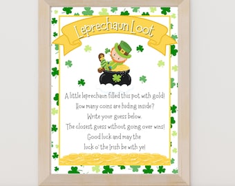 St. Patrick's Day Guessing Game Printable, Leprechaun Pot of Gold Coin Guess, Instant Download