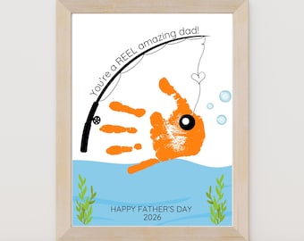 Father's Day Handprint Craft Printable, Fishing Gift for Dad, Instant Download PDF