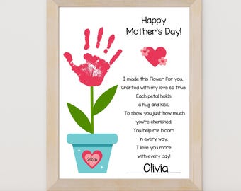 Mother’s Day Flower Handprint Printable Gift for Mom | Kids Handprint Craft Keepsake