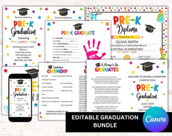 Pre-K Graduation, Graduation Invitation, Graduation Program, Editable Preschool Graduation Templates, Canva Template, PDF