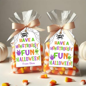Editable Halloween Tag Canva Template, Monstrously Fun Gift Tags, Trick or Treat Tags, Halloween Favor, Instant Download