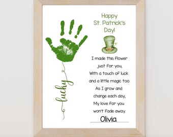 St. Patrick’s Day Handprint Craft Printable | Lucky Flower Footprint Keepsake for Kids | Instant Download