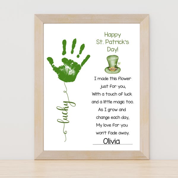 St. Patrick’s Day Handprint Craft Printable | Lucky Flower Footprint Keepsake for Kids | Instant Download