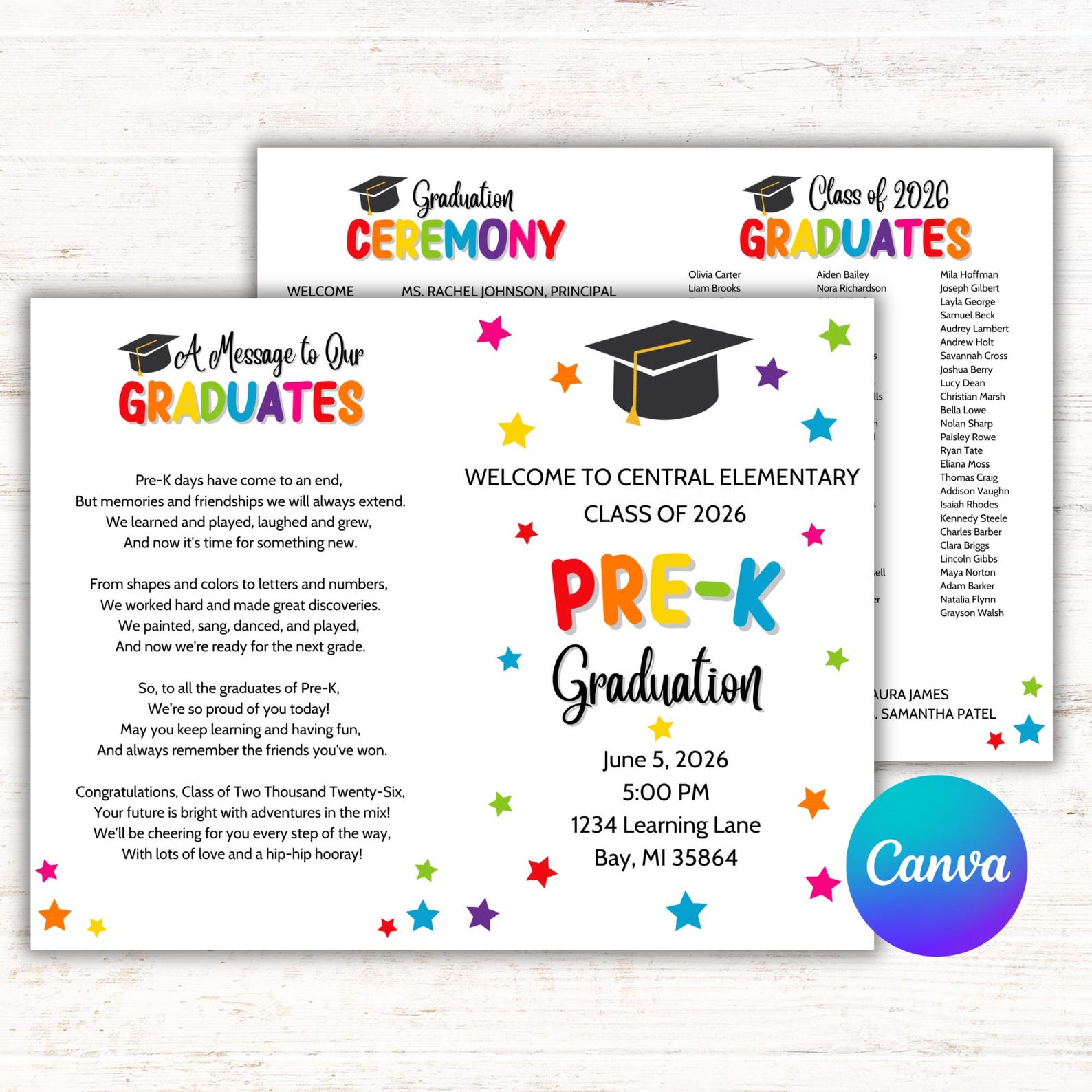 Pre K Graduation Program Example Editable Pre-k Graduation Program Template, Canva Preschool Printable ...