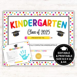 Bearbeitbares Kindergarten-Abschluss-Zertifikat, Kindergarten-Abschluss-Diplom - Printable - 8,5 x 11 und A4