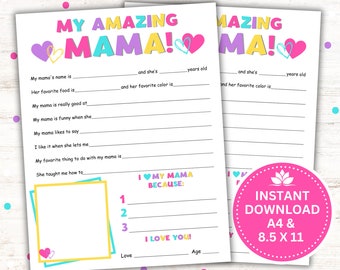 Mother's Day Gift, My Amazing Mama Printable, Birthday Gift for Mom, Instant Download PDF, 8.5 x11 & A4