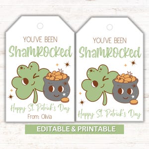 St. Patrick&#39;s Day Shamrocked Gift Tags: Editable Canva Template (Instant Download)