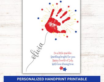 Gepersonaliseerde handafdrukkunst 4 juli, aangepaste naam kinderaandenken, patriottische handafdruk baby