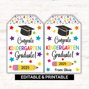 Etiquettes modifiables pour l'obtention du diplôme de maternelle, étiquettes-cadeaux de fin d'année pour les étudiants, étiquettes imprimables pour l'obtention du diplôme pour les enseignants et les écoles